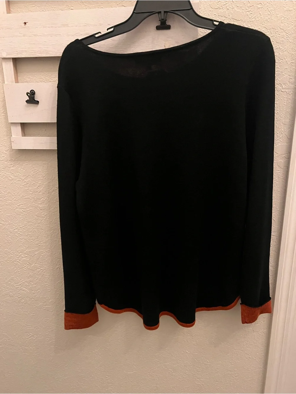 Papillon Black & Rust Heathered Wool Blend Sweater Medium NWT Contrast Trim